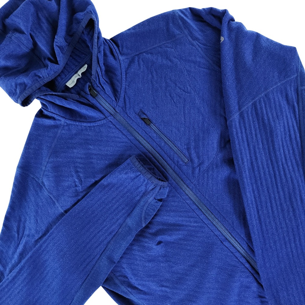 Icebreaker Descender Men's L Merino Wool RealFleece Full Zip Hoodie Blue